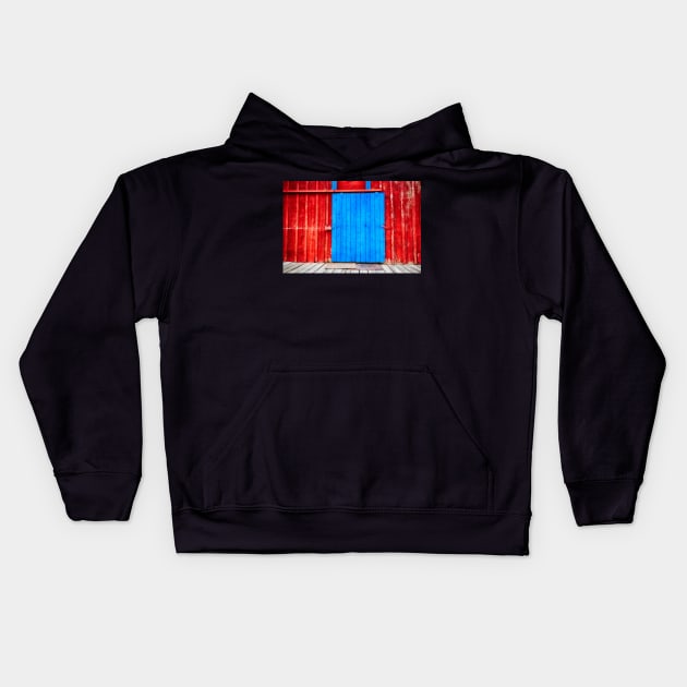 Blue Door On Red Kids Hoodie by Robert Alsop